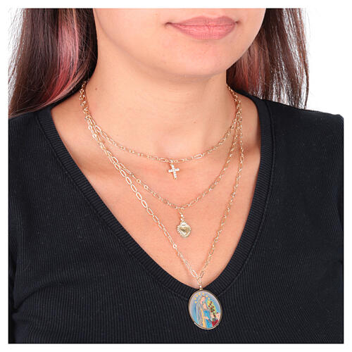 AMEN layered gold-plated brass necklace with white zircons and Our Lady of Lourdes medal 2