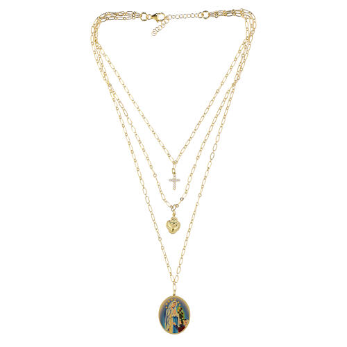 AMEN layered gold-plated brass necklace with white zircons and Our Lady of Lourdes medal 4
