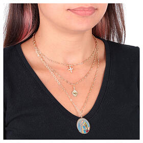 Collar de latón dorado con zircones blancos medalla Virgen de Lourdes Amen