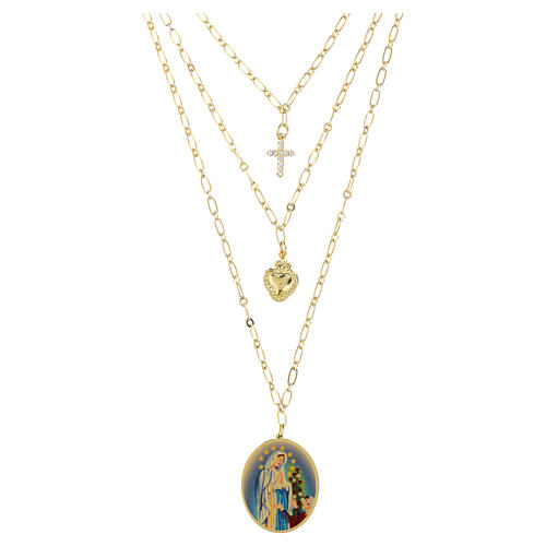 Collar de latón dorado con zircones blancos medalla Virgen de Lourdes Amen 1