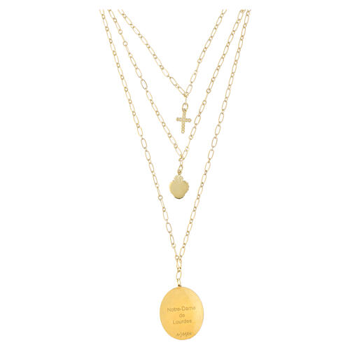 Collar de latón dorado con zircones blancos medalla Virgen de Lourdes Amen 2