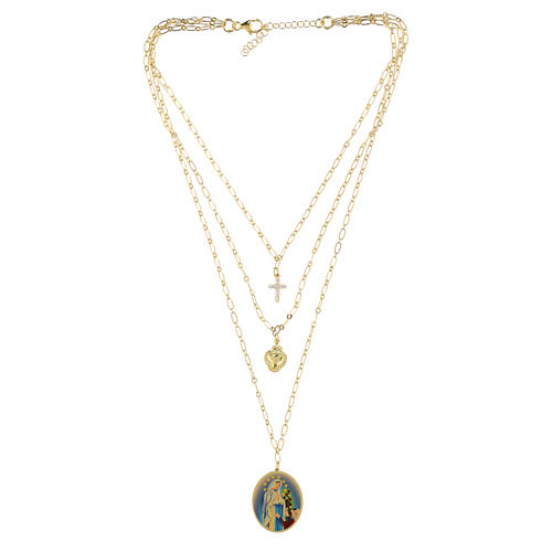 Collar de latón dorado con zircones blancos medalla Virgen de Lourdes Amen 3