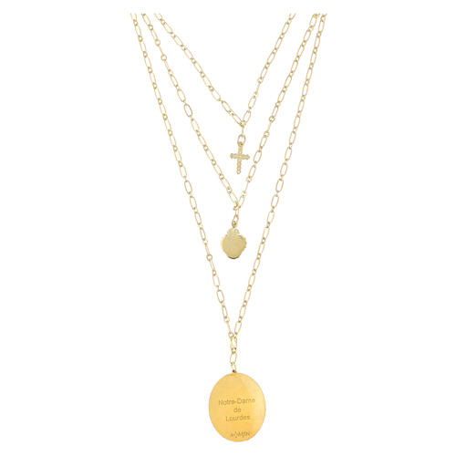 Layered gold-plated brass necklace with white zirconia Our Lady of Lourdes pendant, Amen 3