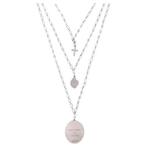 AMEN necklace with white zircons and Our Lady of Lourdes medal in layered rhodium-plated brass 2