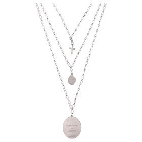 Collar Amen con zircones blancos medalla Virgen de Lourdes de latón rodiado en capas