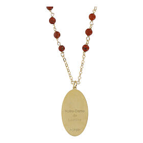 Collana Amen con diaspro rosso medaglia Madonna di Lourdes in ottone dorato