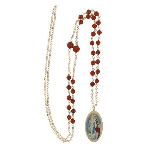 Collana Amen con diaspro rosso medaglia Madonna di Lourdes in ottone dorato 3