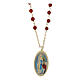 Collana Amen con diaspro rosso medaglia Madonna di Lourdes in ottone dorato s1