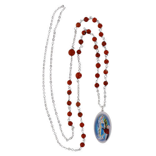 Collier Amen en laiton rhodié avec jaspe rouge médaille Notre-Dame de Lourdes 4