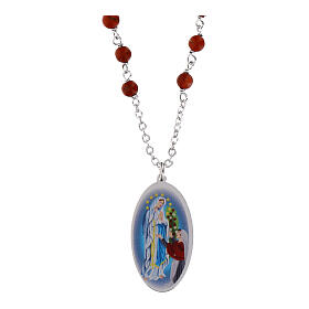 Collana Amen in ottone rodiato con diaspro rosso medaglia Madonna di Lourdes
