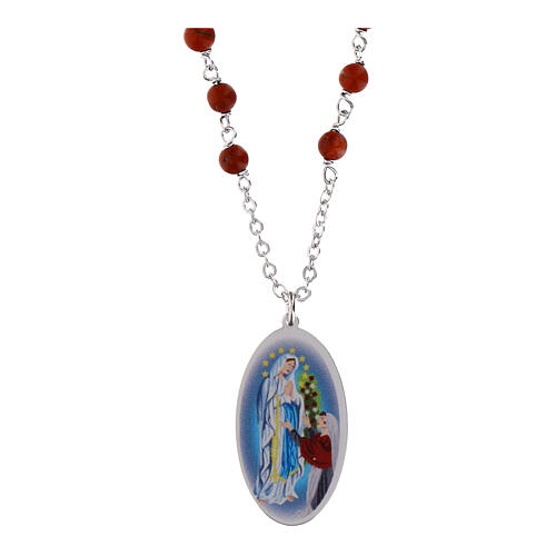 Collana Amen in ottone rodiato con diaspro rosso medaglia Madonna di Lourdes 1