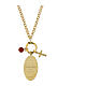Gold-plated brass necklace with Amen charms, red jasper, white zircons, and Our Lady of Lourdes medal s3