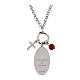 Necklace Amen with charms: red jasper bead, white zirconia and Our Lady of Lourdes medal, rhodium-plated brass s3