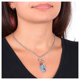Collana Amen charms diaspro rosso zirconi bianchi Madonna Lourdes ottone rodiato