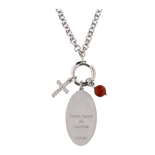 Collana Amen charms diaspro rosso zirconi bianchi Madonna Lourdes ottone rodiato 3