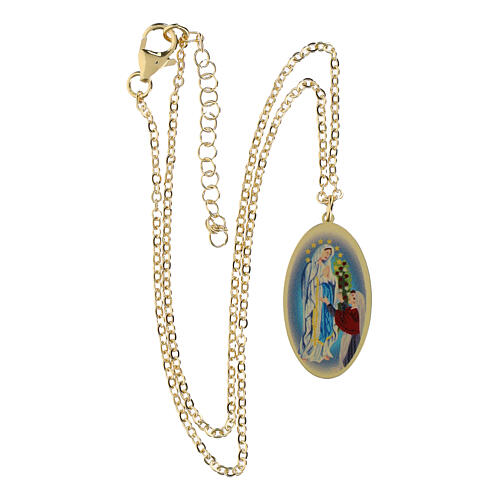 Halskette, AMEN, vergoldetes Messing, mit Darstellung der Gottesmutter von Lourdes 3