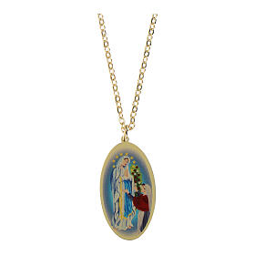 Collar gargantilla Amen de latón dorado medalla Virgen de Lourdes