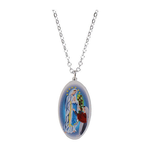 Halskette Amen Medaille Madonna von Lourdes aus rhodiniertem Messing 1