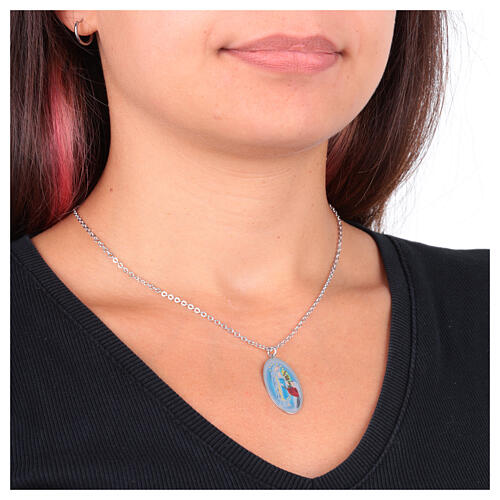 Halskette Amen Medaille Madonna von Lourdes aus rhodiniertem Messing 2