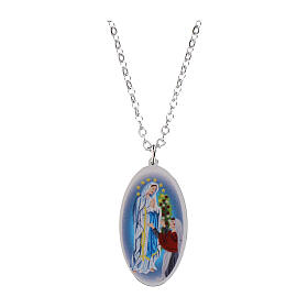 Necklace with Our Lady of Lourdes Medal in rhodium-plated brass, Amen