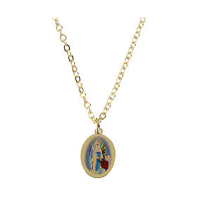 Halskette Amen aus vergoldetem Messing mit Medaille Unserer Lieben Frau von Lourdes