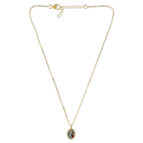 Amen necklace in gold-plated brass with Our Lady of Lourdes medal 4