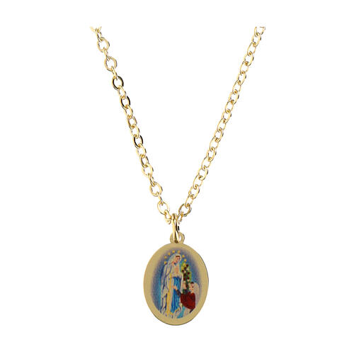 Collar Amen de latón dorado medalla Virgen de Lourdes 1