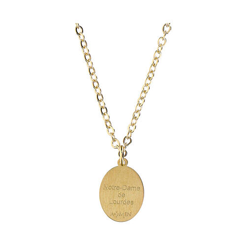 Gold-plated brass necklace with Our Lady of Lourdes pendant, Amen 3