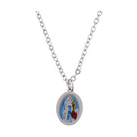 Collar medalla Virgen de Lourdes Amen de latón rodiado
