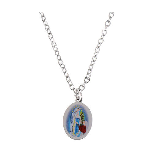 Collar medalla Virgen de Lourdes Amen de latón rodiado 1