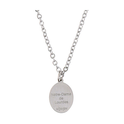 Collar medalla Virgen de Lourdes Amen de latón rodiado 2