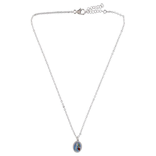 Collar medalla Virgen de Lourdes Amen de latón rodiado 3