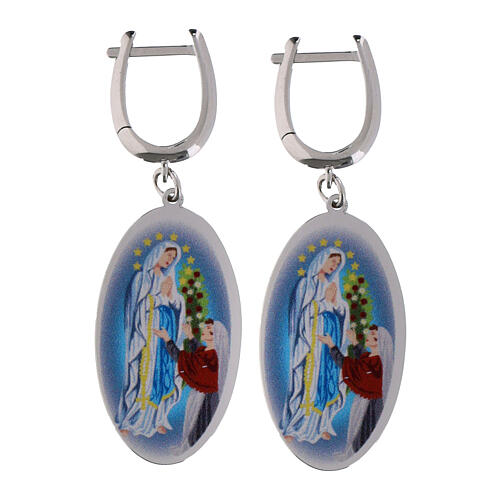Boucles d'oreilles pendantes en laiton rhodié Notre-Dame de Lourdes Amen 1