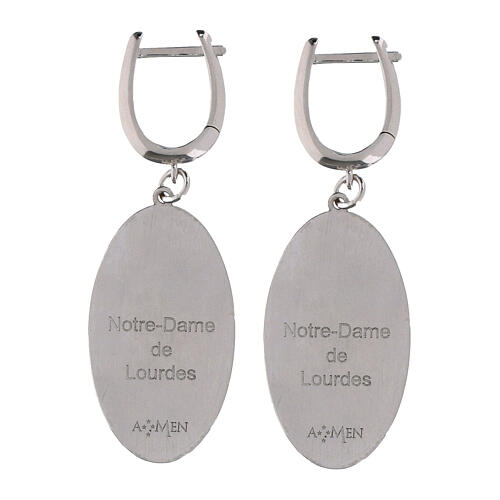 Our Lady of Lourdes pendant earrings in rhodium-plated brass 2