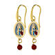 Boucles d'oreilles pendantes Amen en laiton doré avec jaspe rouge Notre-Dame de Lourdes s1