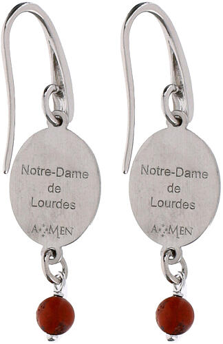 Boucles d'oreilles pendantes Amen Notre-Dame de Lourdes en laiton rhodié avec jaspe rouge 2