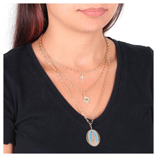 AMEN gold-plated brass layered necklace with white zircons and Our Lady of Fatima medal 2