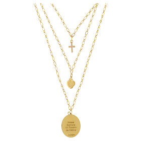 Collar de latón dorado Amen capas con zircones blancos medalla Virgen de Fátima