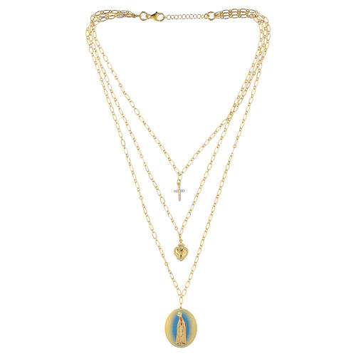 Collar de latón dorado Amen capas con zircones blancos medalla Virgen de Fátima 3