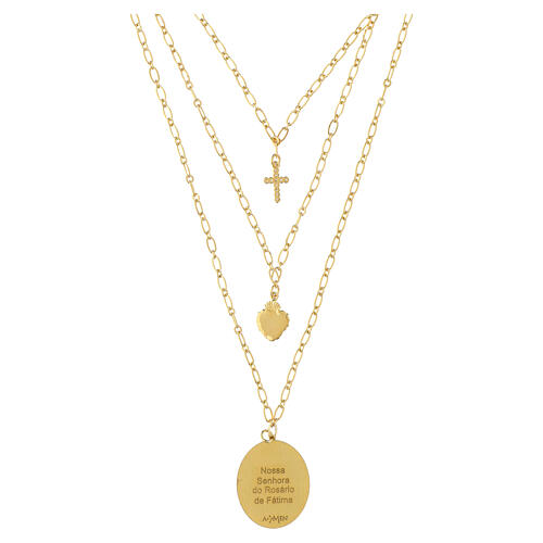 Collar de latón dorado Amen capas con zircones blancos medalla Virgen de Fátima 3