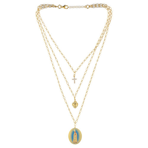 Collana in ottone dorato Amen strati con zirconi bianchi medaglia Madonna di Fatima 4
