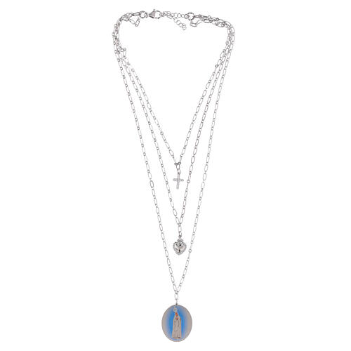 Rhodium-plated brass necklace with white rhinestones and Our Lady of Fatima medal by Amen 4