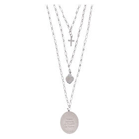 Collar de latón rodiado con zircones blancos Virgen de Fátima medalla Amen