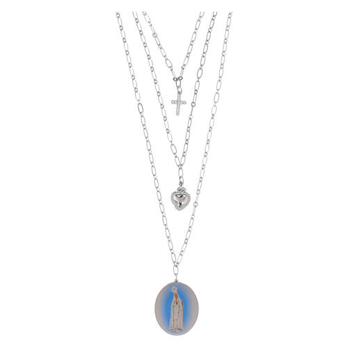 Collar de latón rodiado con zircones blancos Virgen de Fátima medalla Amen 1