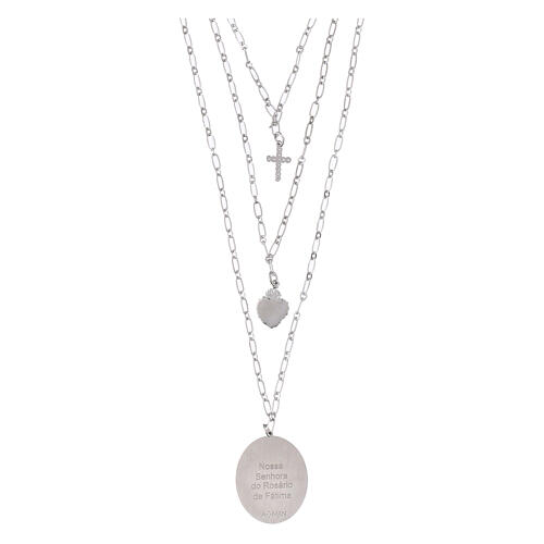 Collar de latón rodiado con zircones blancos Virgen de Fátima medalla Amen 2