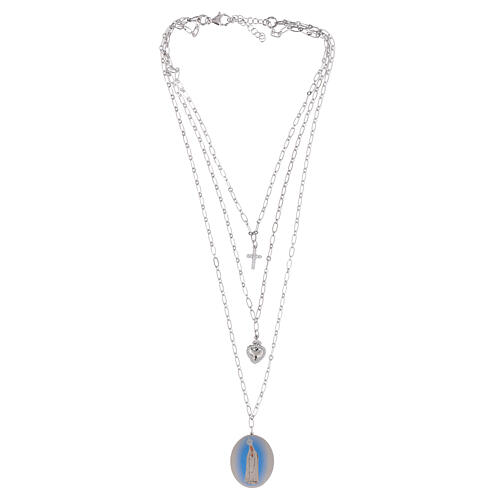Collar de latón rodiado con zircones blancos Virgen de Fátima medalla Amen 3