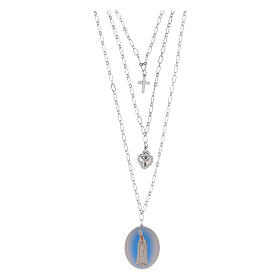 Collier en laiton rhodié avec zircons blancs médaille de Notre-Dame de Fatima Amen