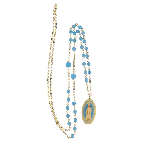 Collar Amen de latón dorado con granos de angelita celeste Virgen de Fátima 4