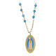 Collar Amen de latón dorado con granos de angelita celeste Virgen de Fátima s1