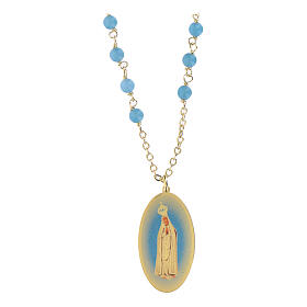 Collana Amen in ottone dorato con grani in angelite celeste Madonna di Fatima